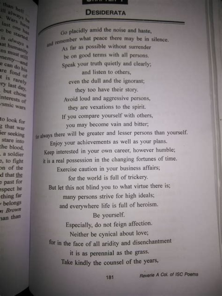 What is the theme of the poem desiderata?