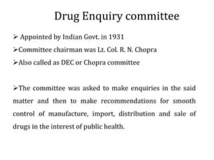 Who was the first chairman of pharmaceutical enquiry committee?